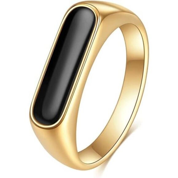 Black Signet Ring 18K Gold Bar Signet Ring Black Enamel Ring Vintage Gold Ring - Picture 5 of 6